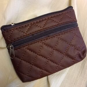 Quilted Brown Zip Coin Purse